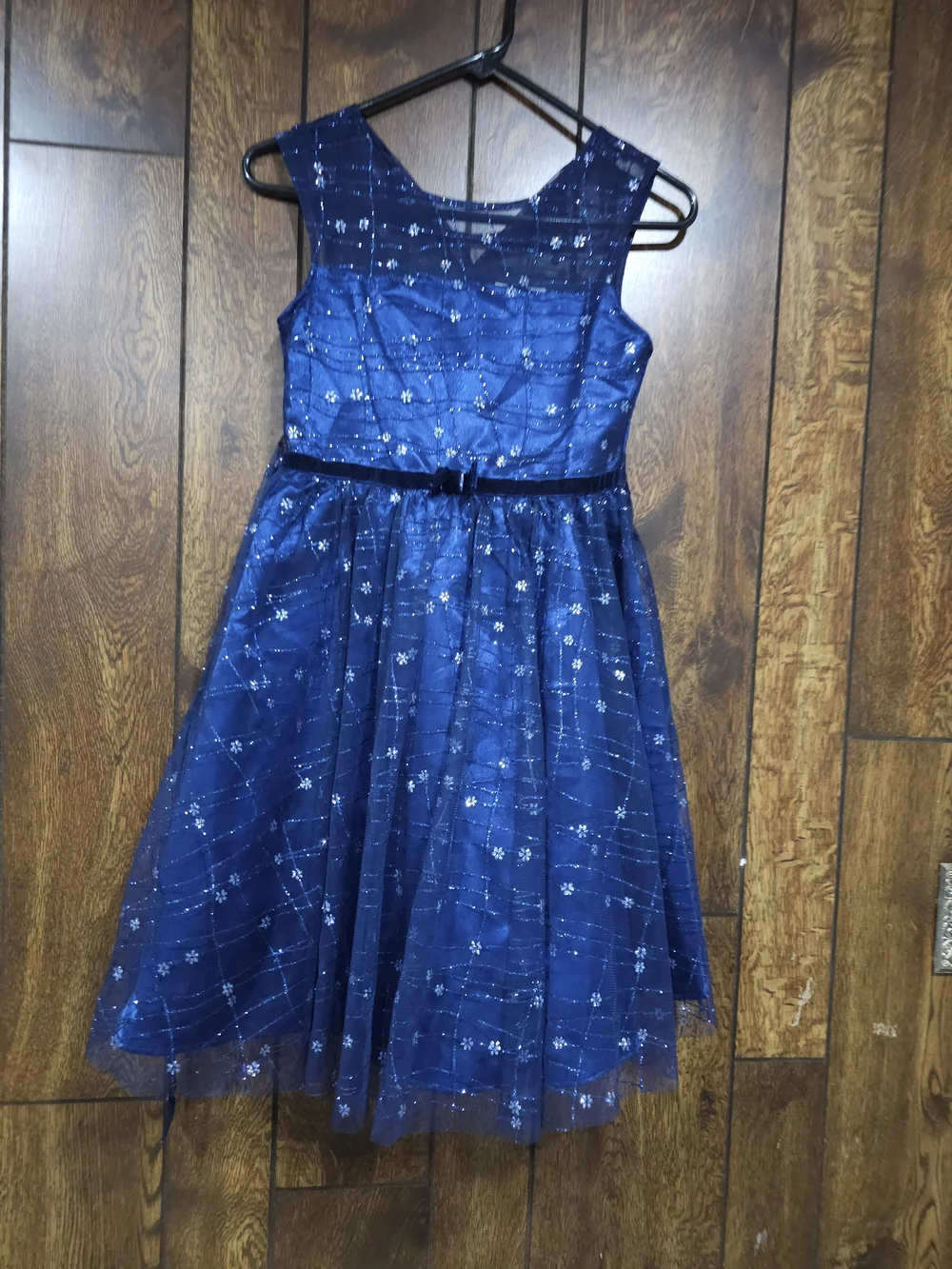 Girls 12 Sparkle Blue Formal Dress W/ Shrug Floral Overlay Jona Michelle
